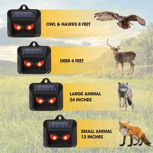 4 Packs Animal Repellent – Solar Predator Control Lights – Deer Repellent Devices – Fox Deterrent – Raccoon Repellent – Cat Repellent – Fox Repellent for Gardens – Motion Sensor Eye Guard
