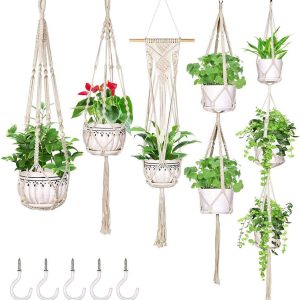 OurWarm 5 Pack Macrame Plant Hanger Hanging Planters with 5 Hooks, Handmade Cotton Rope Hanging Plant Decorative Flower Pot Holder for Indoor Outdoor Boho Home Decor, Different Tiers (5 Sizes)
