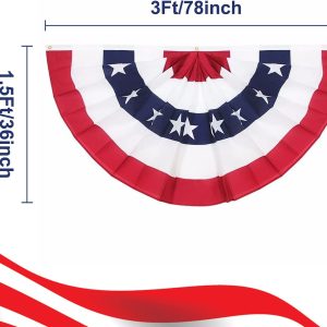 Rtudan American Pleated Fan Flag,3 X1.5 Ft USA Patriotic Flag Bunting Half Fan Banner Decoration Indoor/Outdoor(Set of 4)