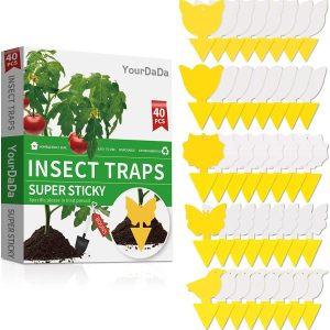 40 Pcs 5 Shapes Yellow Sticky Traps for Fruit Fly, Whitefly, Fungus Gnat, Mosquito, Fly and Bug, Sticky Insect Catcher Traps for Indoor/Outdoor/Kitchen, Extremely Sticky, Non-Toxic, Pet & Kid Safe