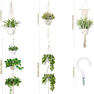 OurWarm 5 Pack Macrame Plant Hanger Hanging Planters with 5 Hooks, Handmade Cotton Rope Hanging Plant Decorative Flower Pot Holder for Indoor Outdoor Boho Home Decor, Different Tiers (5 Sizes)