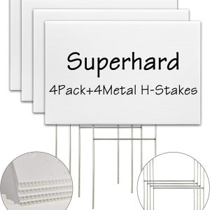 Blank Yard Signs with Stakes, 4 Pack 18 x 12 Inches White Plastic Yard Lawn Sign for Happy Birthday,Garage Sale Signs, Rent, Guidepost Decorations, Blank Lawn Signs with Stakes