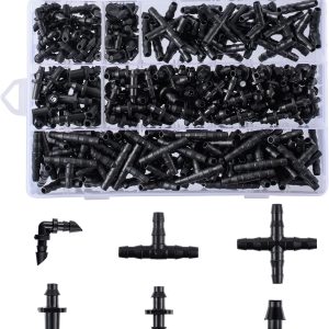 280 Pcs Barbed Connectors Irrigation Fittings Kit,Drip Irrigation Barbed Connectors 1/4”Tubing Fittings Kit for Flower Pot Garden Lawn(Straight Barbs,Single Barbs,Tees,Elbows,End Plug,4-Way Coupling)