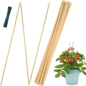 Amrankuo Bamboo Sticks Garden Wood Plant Stakes,Eco-Friendly Floral Support Wooden,Indoor Gardening Supports,Wooden Sign Posting Sticks,Tomato Stakes,15.8 Inches Long (50-Count), Natural (S4050)