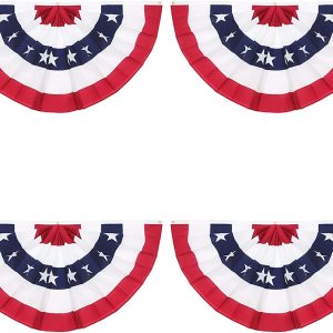 Rtudan American Pleated Fan Flag,3 X1.5 Ft USA Patriotic Flag Bunting Half Fan Banner Decoration Indoor/Outdoor(Set of 4)