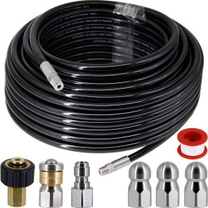 Twinkle Star Sewer Jetter Kit for Pressure Washer – 100 Ft Hose, 1/4 Inch NPT, Drain Cleaning Hose, Button Nose & Rotating Sewer Jetting Nozzle, Orifice 4.0, 4.5, 5.5, 4000 PSI