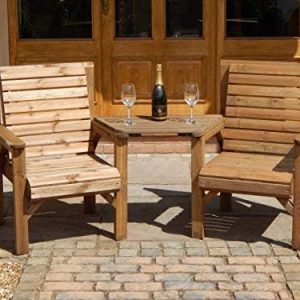 Homme WOODEN GARDEN FURNITURE PATIO TWIN SET 2 CHAIRS + REMOVABLE TRAY JACK + JILL STRAIGHT LOVE SEAT