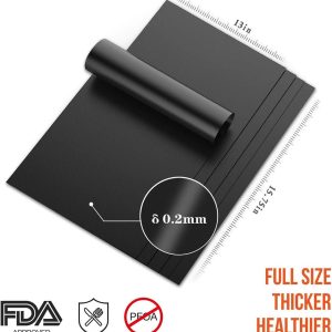 Ankier BBQ Grill Mat, Set of 8 Non Stick BBQ Baking Mats Reusable for Charcoal, Gas or Electric Grill – Easy to Clean, Heat Resistant Barbecue Sheets [Black]