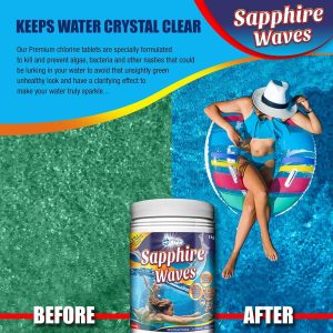 Sapphire Waves 5 in 1 Multifunction Chlorine Tablets for Hot Tubs, Spa, Swimming Pools. 1Kg Tub 50 x 20g 1″ Spas Paddling Pool Hot Tub Chlorine Tablets for use in Chemicals Floating Dispenser.