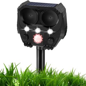 Cat Repellent Garden, Cat Scarers for Gardens, Cat Repellent Ultrasonic with 5 Adjustment Modes & PIR Motion Sensor, Solar & USB Charging, Used to Drive Away Dog, Fox for Gardens Yard Farm (Black)