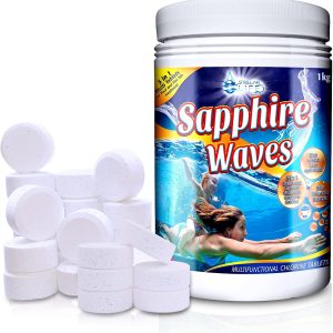 Sapphire Waves 5 in 1 Multifunction Chlorine Tablets for Hot Tubs, Spa, Swimming Pools. 1Kg Tub 50 x 20g 1″ Spas Paddling Pool Hot Tub Chlorine Tablets for use in Chemicals Floating Dispenser.