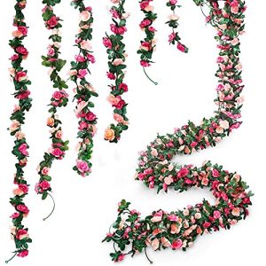 KEXMY Zwudy 6pcs 41 FT Rose Vine Flowers Plants Artificial Flower Rose Ivy Garlands Hanging for Wedding Party Garden Wall Decoration Pink
