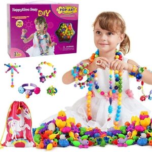 Happytime Lot de 180 perles à clipser pour fille – Kit de marquage de bijoux tendance pour collier, bague, bracelet, loisirs créatifs pour enfants, cadeaux d’anniversaire amusants, jouets pour enfants de 3, 4, 5, 6, 7, 8 ans