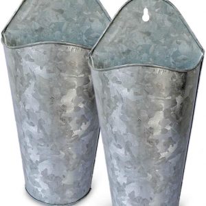 NIRMAN Galvanized Metal Wall Planter, 2 Sets Farmhouse Style Hanging Wall Vase Planters for Succulents or Herbs,Wall Planters for Country Rustic Home Wall Décor